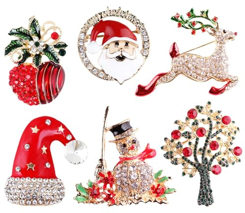 BEKKLPOU 6 Pcs Weihnachtsbroschen Set, Weihnachtsbrosche, Weihnachtsschmuck Broschen Zur Weihnachtskostümdekoration, Geeignet Für Weihnachtsgeschenke Und Ornamente
