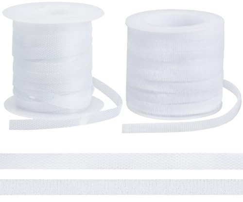 FREEBLOSS 6mm dünner Aufnähverschluss Weißes Klettband Selbstklebende Verschlussrolle Auf Der Rückseite Für Puppenkleidung Zubehör Zum Basteln von Puppen (10 Yards Hakenband 10 Yards Schlaufenband)
