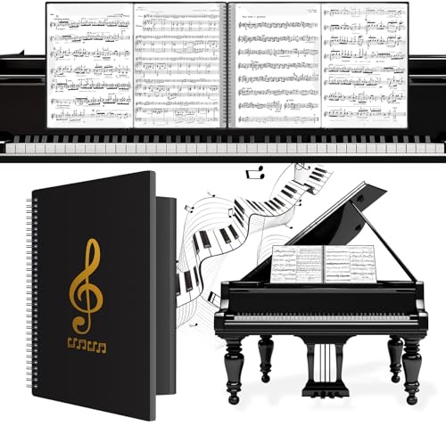 Irich Musik Notenmappe A4,15 Taschen/60 Seiten Notenmappe für Notenblätter,Wasserdicht Faltbarer Notenordner, Schwarz Aufklappbar Chormappe,Registermappe für Dokumente,Papier,Kunstwerke,Gemälde
