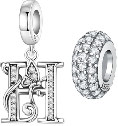 PANPOKI 2 Stück 925 Sterling Silber Schmetterling Buchstaben Charms für Armbänder und Halsketten Alphabet Anfangsbuchstaben Anhänger Spacer Stopper Perlen Schmuck Geschenk für Frauen