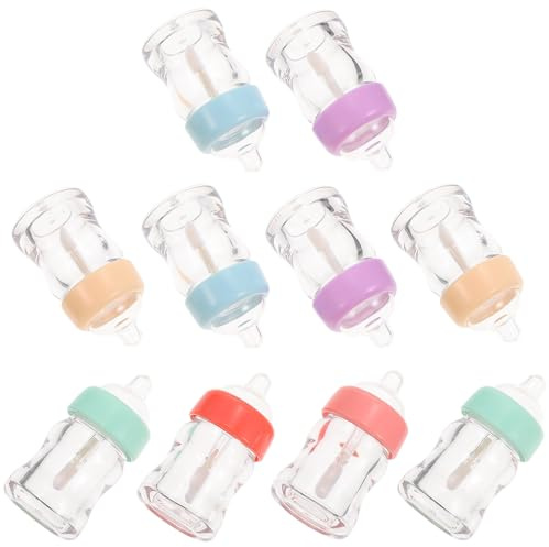 Healeved 10pcs Feeding-bottle Shaped Lip Gloss Vials Made of Lightweight Plastic Portable Empty Lip Glazes Tubes for DIY Gloss and Parent-child Use Random Color