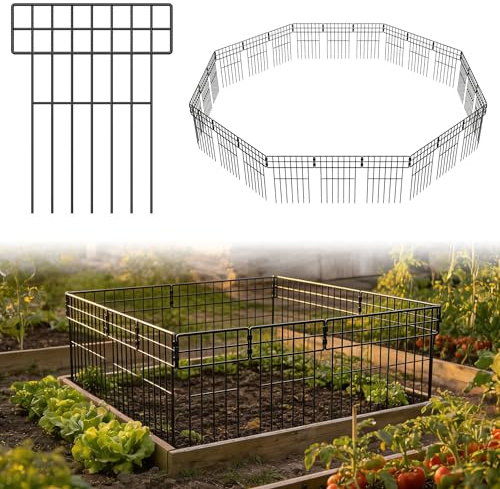 XMTECH Dekorativer Gartenzaun aus Metall, 25 Stück, 42x32cm, Schwarz, Mobiler Zaun für Hunde, Blumenbeet & Hof, Camping, Steckzaun, Zaun Garten, Hundezaun - Type B