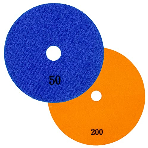 Diamant-Schleifpad Spar-Set für Trockenschliff D 100mm Körnung 50 und 200 Klettaufnahme Fliesen Feinsteinzeug Naturstein Kunststein Granit Marmor Glas Keramik