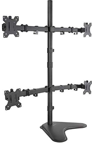 Mount-It! Quad Monitor Stand | Height Adjustable Free Standing 4 Screen Mount | Fits Monitors up to 32 Inches | Black, Steel | MI-2784