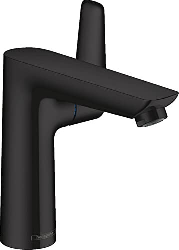 hansgrohe Wasserhahn Talis E (wassersparende Armatur mit Auslauf Höhe 150mm und Zugstangen-Ablaufgarnitur) Mattschwarz