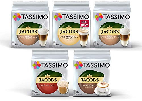 'Tassimo Jacobs Lovers Sortenpackung Kaffeekapseln - Tassimo Jacobs Latte Macchiato, Latte Macchiato Vanilla, Café Au Lait, Cappuccino Classico - 5 Packungen (48 Portionen)