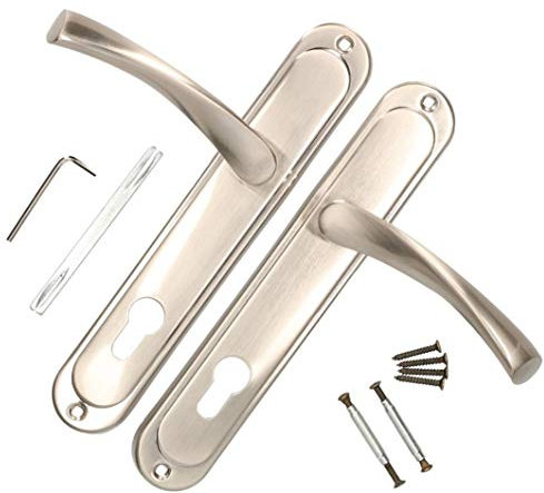 KOTARBAU Türdrücker 72 mm PZ Türgriff Satin Türbeschlag Türklinke Drückergarnitur Langschild Türdrückergarnitur Innentür Außentür Handgriff Torbeschlag