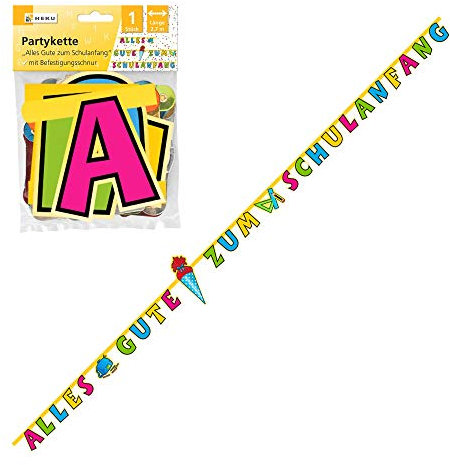 Heku 699 - Partykette Alles Gute zum Schulanfang, Länge 2,7 m, 1. Schultag, Schulstart, Girlande, Hängedekoration