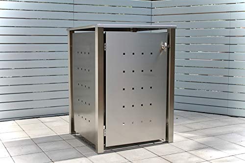 KIRCHBERGER METALL Mülltonnenbox 240 Liter aus Edelstahl 1er Box ohne Befestigungsset Pflanzendach abschließbarer Griff