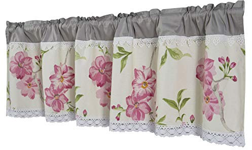 Dreamskull Scheibengardine Bistrogardine Landhaus Kurz Küche Modern Blickdicht Kurzgardinen Kurzstores Gardinen Küchengardine Stangendurchzug mit Blumenmuster 150 cm Breit Kleinfenster (HxB 40x150cm)