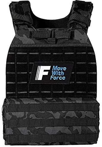 Force Fitness - Weighted Vest - Ultra-durable and Adjustable Straps - Includes Steel Weight Plates, Improves Workouts from Home or Gym (10kg, Black Camo)