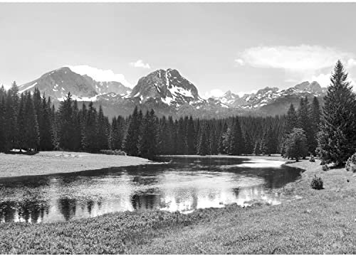 Runa Art Fototapete See Berge Natur 352 x 250 cm Vlies Tapeten XXL Moderne Wandtapete Wohnzimmer Schlafzimmer Schwarz Weiss 9373011c
