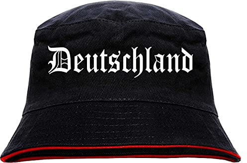 Deutschland Fischerhut - Altdeutsch - Bedruckt - Bucket Hat Anglerhut Hut S/M SchwarzRot