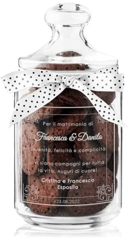 Maverton Biscottiera in vetro, capienza 1L, dimensioni 21 cm x 8,5 cm | Incisione personalizzata, chiusura ermetica, perfetta idea regalo per la Coppia, Auguri di cuore!
