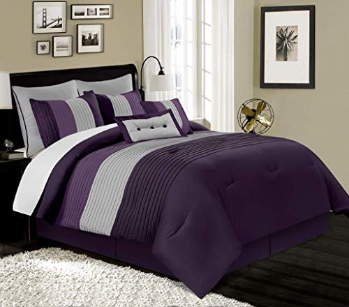 Chezmoi Collection Loft 8-teiliges Luxus-Bettwäsche-Set, gestreift, Kingsize, Violett/Grau/Lavendel
