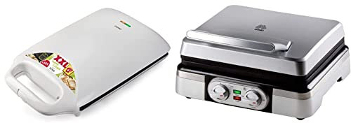 Domo DO 9064 C Croque Famille XXL & DO9149W Gaufrier, 1400 W, Argenté/Noir/Métallique