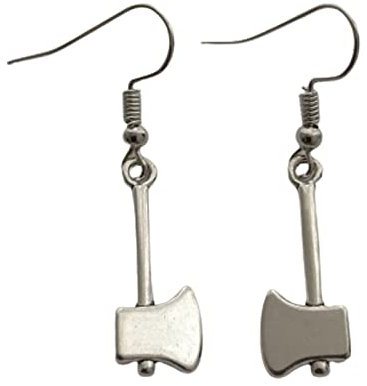 Axe Earrings, Hatchet Earrings, Zombie Weapon Charm, Battle Axe Jewelry, Punk Ax, Antique Silver Color, 44x9mm, Zinc, No Gemstone