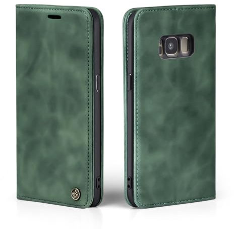 LBH Handyhülle für Samsung Galaxy S8 in Grün mit Karten- und Geldfach Smartphone Hülle mit Standfunktion Flip Case Schutzhülle Magnetverschluss Vintage