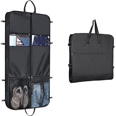 Syeeiex Kleidersäcke für Reisen, 127 cm, für Herren, mit Griffen und 6 Taschen, dicke Oxford-Kleidersäcke mit Zwickel zum Aufhängen von Kleidung, faltbarer Kleidersack zur Aufbewahrung, Schwarz