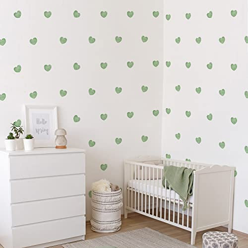 funlife 48 Stück Wandaufkleber für Kinderzimmer Babyzimmer, selbstklebend PVC-Wandtattoo Wandsticker, Boho-Stil-Stickers wasserdicht Wandbild für Mädchen Junge, 29x21cm, Grüne Herzen
