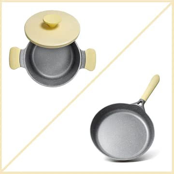 AKIS Pots and Pans Set of 3 Cast Aluminium Cooking Pot with Lid 20 cm Pan 28 cm Yellow