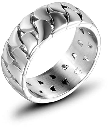 Aotiwe Gothic Schmuck Herren, Ring Herren Hip Hop Flacher Kettenring aus Silber Breite 8,5 mm Edelstahl