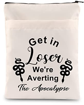 HOLLP Omens Buchhülle inspiriertes Geschenk Get in Loser We're Averting The A wasserdichte Reißverschlusstasche Omens Fans Geschenk (Get in Loser)