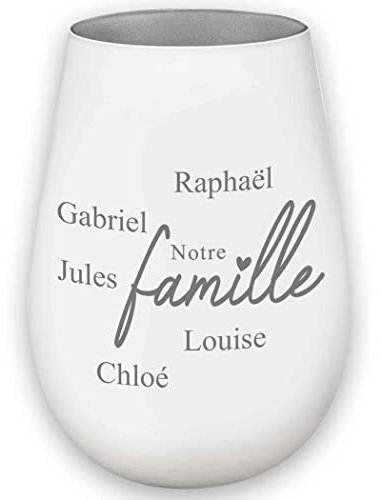 Photophore en Verre personnalisé - Notre Famille – Blanc/Argent - Peut être personnalisé avec Les Noms de Votre Choix - Cadeau de Famille personnalisé - Gravure -