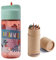 OM SUPPLIES Gourde réutilisable en Tritan pour enfants avec motif personnages de Minnie 430 ml – Vacances, rentrée scolaire, déjeuner pour enfants, sans BPA, comprend un ensemble de 12 crayons