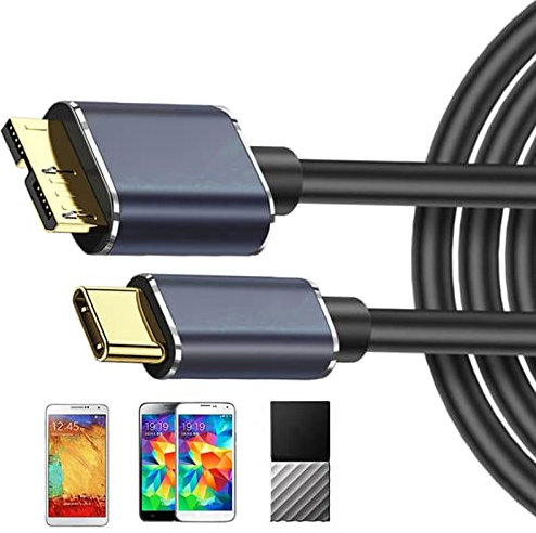 Rianpesn Cable de disco duro, Cable móvil tipo C, Cable de datos USB 3.0 flexible Cable de disco duro externo USB C para transferencia de datos rápida de alta velocidad de 5 Gbps, carga