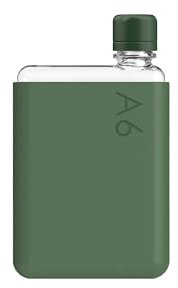 memobottle Paquete A6 (verde musgo) – 375 ml – Botella, funda de silicona y tapa | Botella de agua compacta para bolsas y bolsillos pequeños | Tritan sin BPA | Moderna, minimalista | para gimnasio y