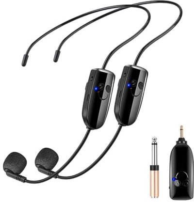 HUACAM El micrófono principal con amplificador de micrófono inalámbrico de 2,4 G es adecuado para altavoces mezcladores, escenarios, profesores, guías turísticos, instructores de fitness y dos en uno