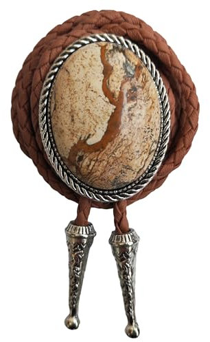 Himongoo Bolo-Krawatte aus natürlichem Edelstein, braunes Leder, Hochzeitskrawatte für Männer und Frauen, Western-Stil, sandstein, M