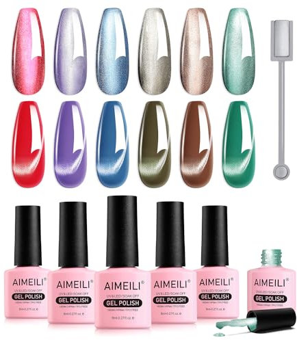 AIMEILI Cat Eye UV Gel Nagellack Set 8ml 6 Farben Magnet Soak Off Gel Nagellack Set 6-60