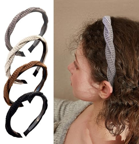 Lilbitty 4 Stück Stirnbänder für Damen und Mädchen, geflochtenes Strick-Stirnband, modisches, rutschfestes Stirnband, einfarbig, Haarschmuck