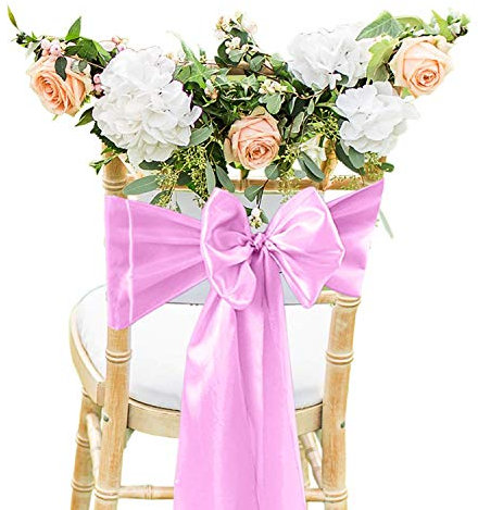 Trimming Shop Lot de 10 nœuds de Chaise en Satin pour décoration de fête, Mariage, Anniversaire, Noël, événement - 17,8 x 274,3 cm - Rose Pale