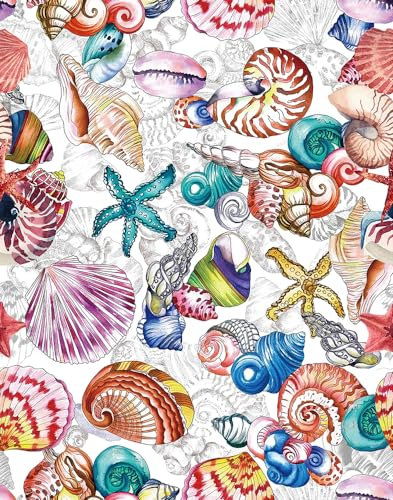 SOEWIOU Colorful Seashell Wallpaper,300 * 44.5cm Colorful Removable Waterproof Wallpaper Shells/Starfish/Conch Vinyl Self Adhesive Contact Paper for Home Bedroom Cabinets and Kitchen Deco