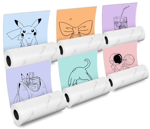 Phomemo Papier 6er Set Selbstklebend, Mintgrün, Blau, Hellorange, Lavendelviolett, Pink Thermodruckerpapier für Phomemo M02PRO, T02, M02, M02S, M03, M03AS, M04S