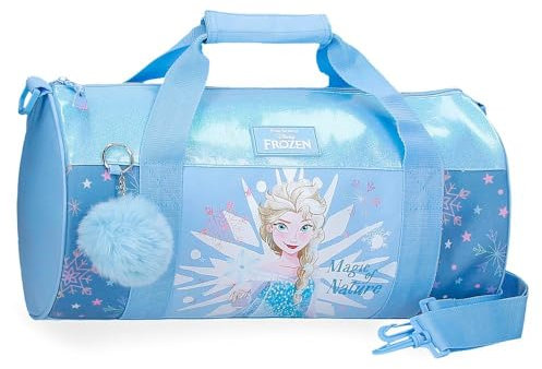 Disney Joumma Bags La Reine des Neiges Sac à dos pour enfant, bleu, fabriqué en polyester, bretelles réglables pour un transport confortable, plusieurs compartiments, avec porte-clés pompon bleu,