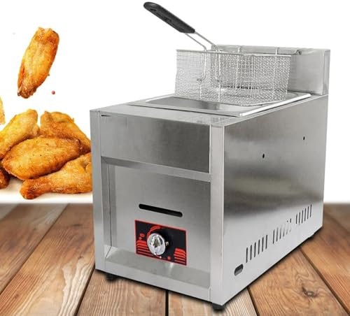 LMYYDES Freidora de Gas Comercial, freidora de Gas propano de encimera de GLP, procesador de Alimentos de Acero Inoxidable de 6 litros, freidora de Tanque de Gran Capacidad, 30x47,5x35 cm