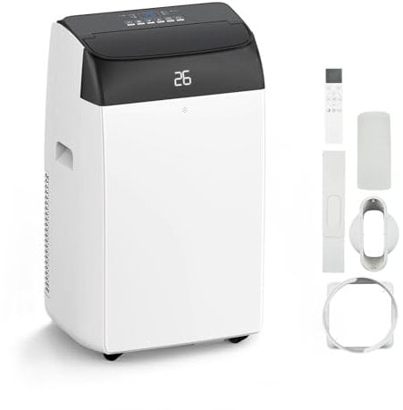 Portable Air Conditioner 10000 BTUs 3 In1 Air Conditioner, Dehumidifier 30L/Day, Cooler, Fan with 3 Speeds, Digital Display & Remote Control, 24 Hours Timer for Homes Rooms [Energy Class A]