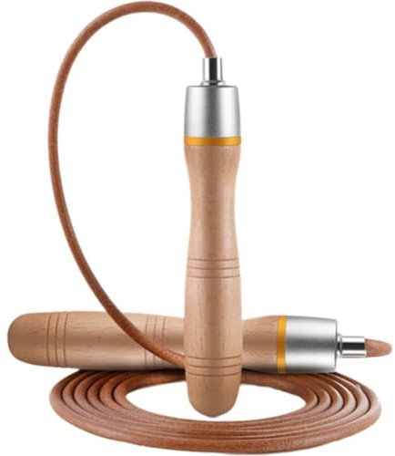Abbdbd Cuerda para Saltar De Cuero Ajustable, De Madera Y Diseño De Rodamiento Giratorio, Adecuada para Lugares De Fitness Y Ejercicios De Fitness En Casa.