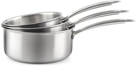 CUISINOX - Gourmet - Set of 3 stainless steel saucepans 16-18-2 cm - Fixed handle - Triply - Compatible with all heat sources - Stainless steel 18/1 - Satin finish - PFAS, PTFE, PFOA free - Made in