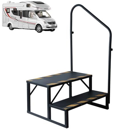 2 Step RV Steps with Handrails Ladder, Steps for Home, 400 LBS Hot Tub Outdoor Steps, RV Stairs, Camper Steps Portable Stairs for Mobile Home