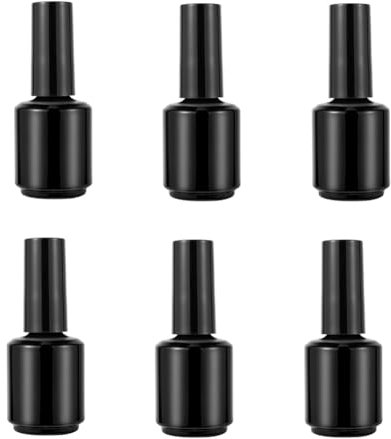 Upstore 6 Pcs 15ml Empty Nail Polish Bottles with Brush Round Refillable Glass Nail Polish Storage Bottles Containers for DIY Nail Art (Glossy Black)