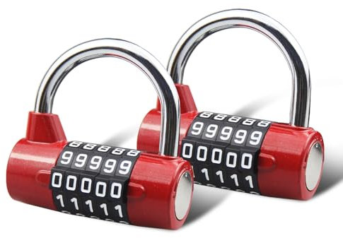 SISAV Lot de 2 cadenas à combinaison à 5 chiffres, cadenas à combinaison remplaçable, adapté pour casiers scolaires, boîtes à outils, clôtures, rouge