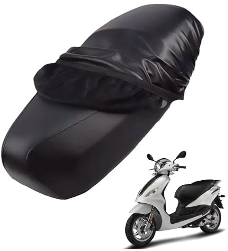 generisch Leder-sitzbezug Motorrad kompatibel mit Piaggio Fly 50/150 2006-2015,Roller sitzbankbezug,wasserdicht,regendicht,staubdicht und sonnenfest (Black)