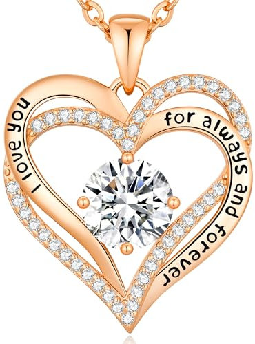 CDE Necklaces for Women Birthstone Pendant, Sterling Silver Love Heart Rose Gold Jewellery Gifts for Mum Her Wife Girlfriend Anniversary Birthday Mothers Day (Brass, Rose Gold-04-Apr)