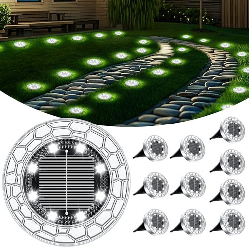 FIFlying 10 pezzi Luci Solari da Giardino, 8 LED Lampade Solare da Terra, Acciaio Inossidabile Bianco Freddo Faretti Sepolta Solari a Led da Esterno, per Prato, Vialetto, Marciapiede, Patio