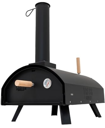Steel Outdoor Pizza Oven – Portable Wood Fired BBQ Pizza Maker Inc Raincover, Pizza Stone, Pizza Slice, Charcoal, Pellet, Wood burning (Black Single Wall)